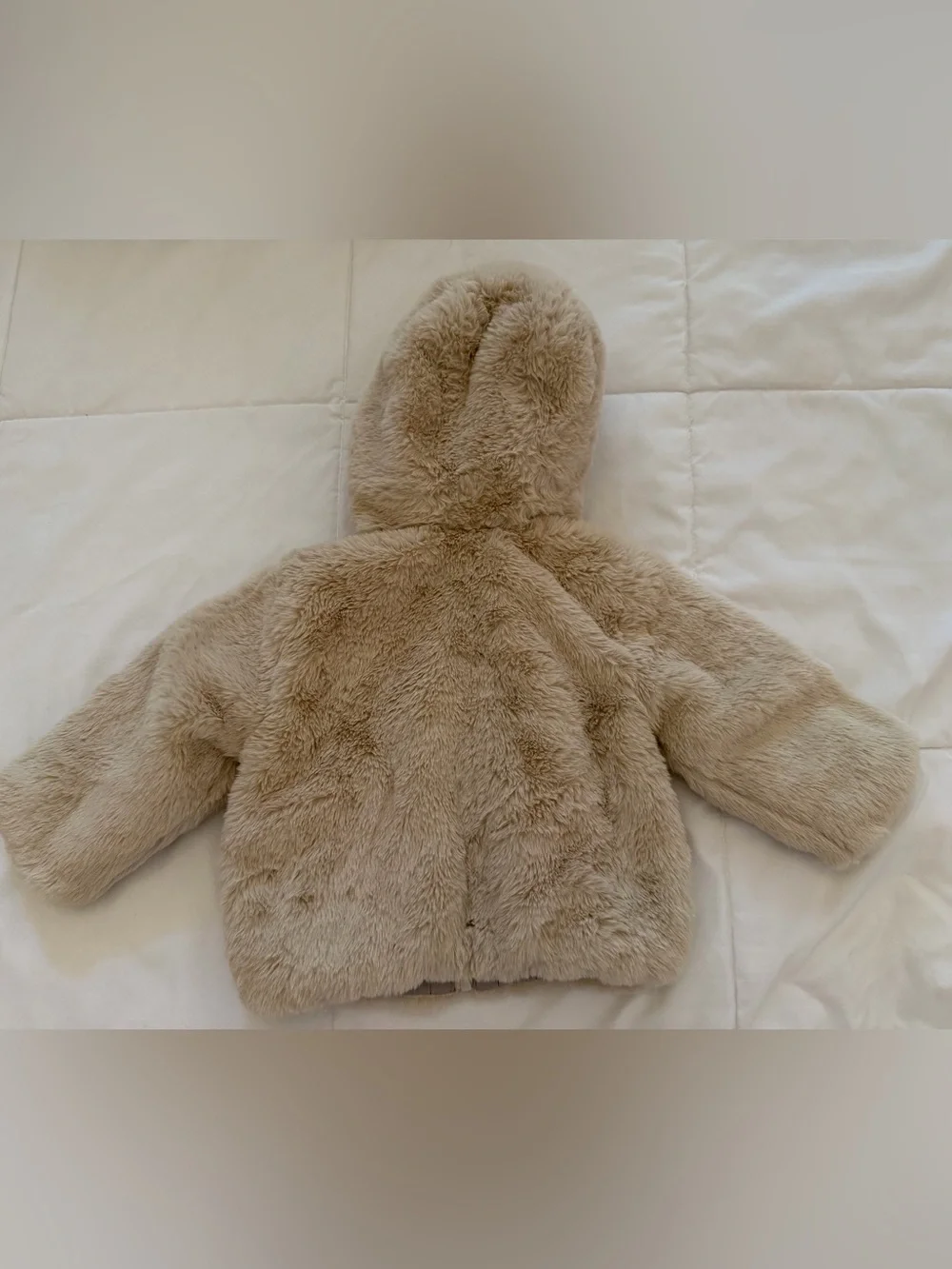 Zara Kids Faux Fur Hooded Puffer Jacket - Beige